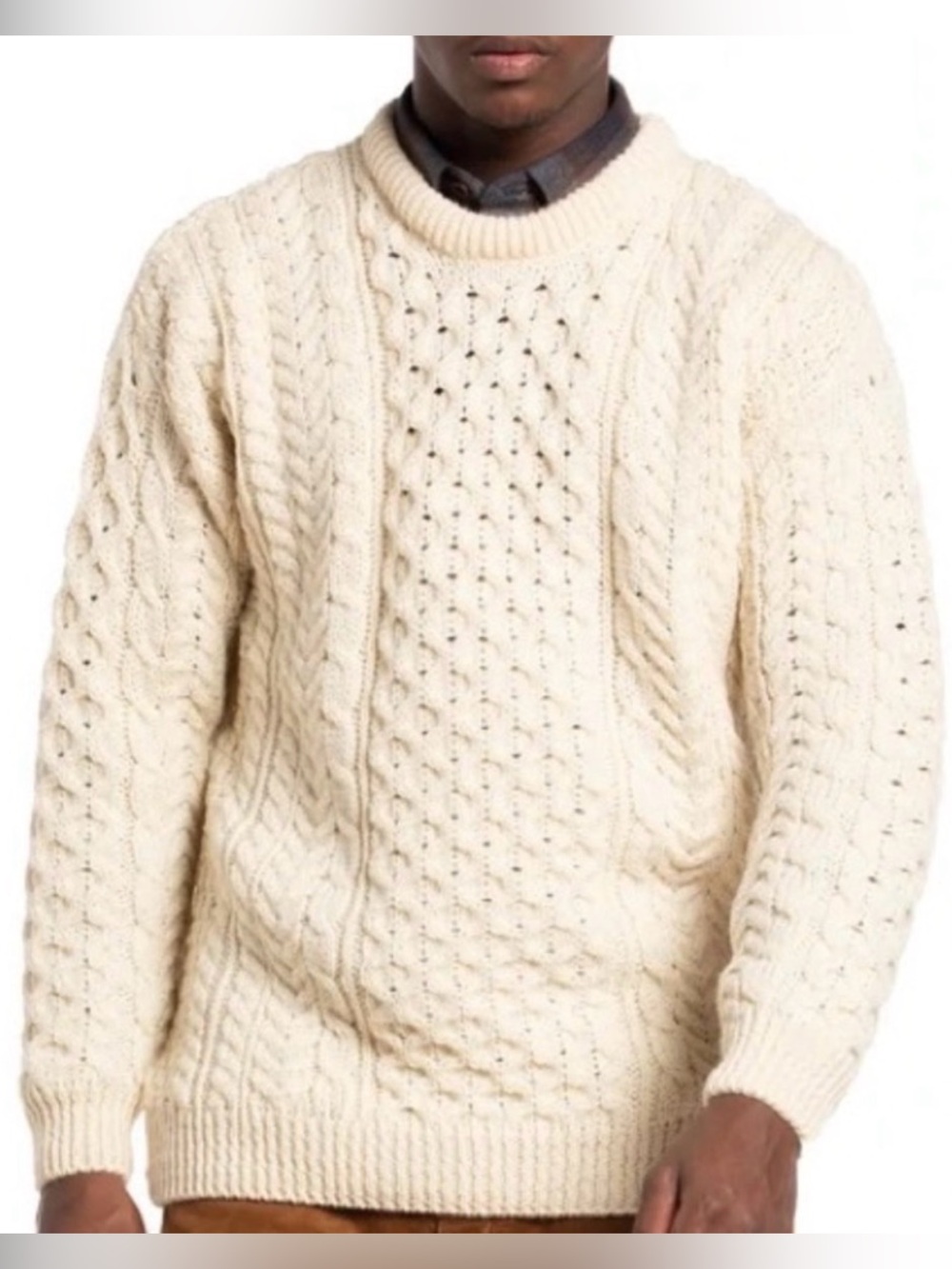 Rue Saint Patrick Worsted Wool Irish Fisherman Sweater NEW Mens Size XXL Cream